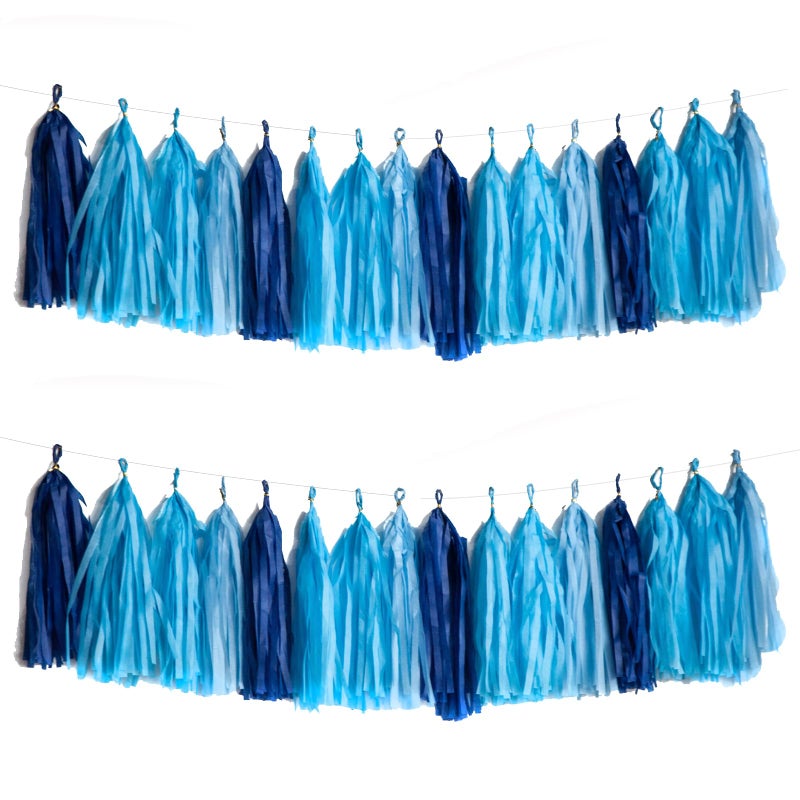 Capesaro Blue Tassel Garland,Tissue Tassel Banner for Baby Showe Boy Party Decorations,Pack of 20 - Image 1